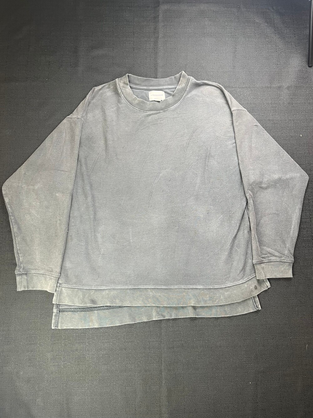 American Eagle Oversized Ribbed Crewneck Sweatshirt M Washed Charcoal Gray